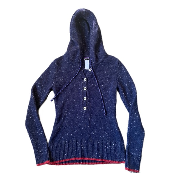 PATAGONIA Ranchito Hoody Navy Speckled Wool Pullover Sweater size Medium - Picture 2 of 9